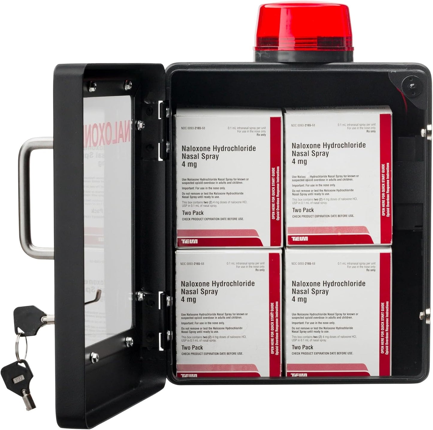 Naloxone Overdose Emergency Kit Cabinet - Includes Optional Alarm and Locking System - Designed for Wall Mount & Public Access (Metal, Black)