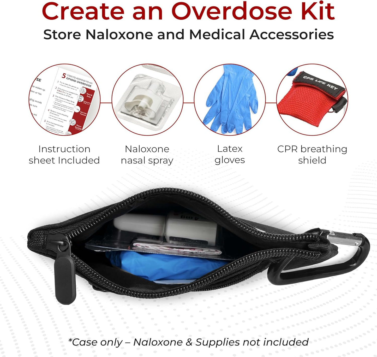 Naloxone Overdose Kit Bag – Compact Canvas Pouch for Naloxone Nasal Spray & Opioid Emergency Response – Holds 2 Naloxone Sprays & Accessories – Naloxone Not Included Black, 100 Units