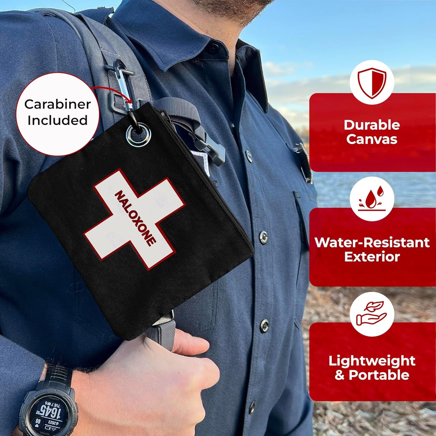Naloxone Overdose Kit Bag – Compact Canvas Pouch for Naloxone Nasal Spray & Opioid Emergency Response – Holds 2 Naloxone Sprays & Accessories – Naloxone Not Included Black, 100 Units