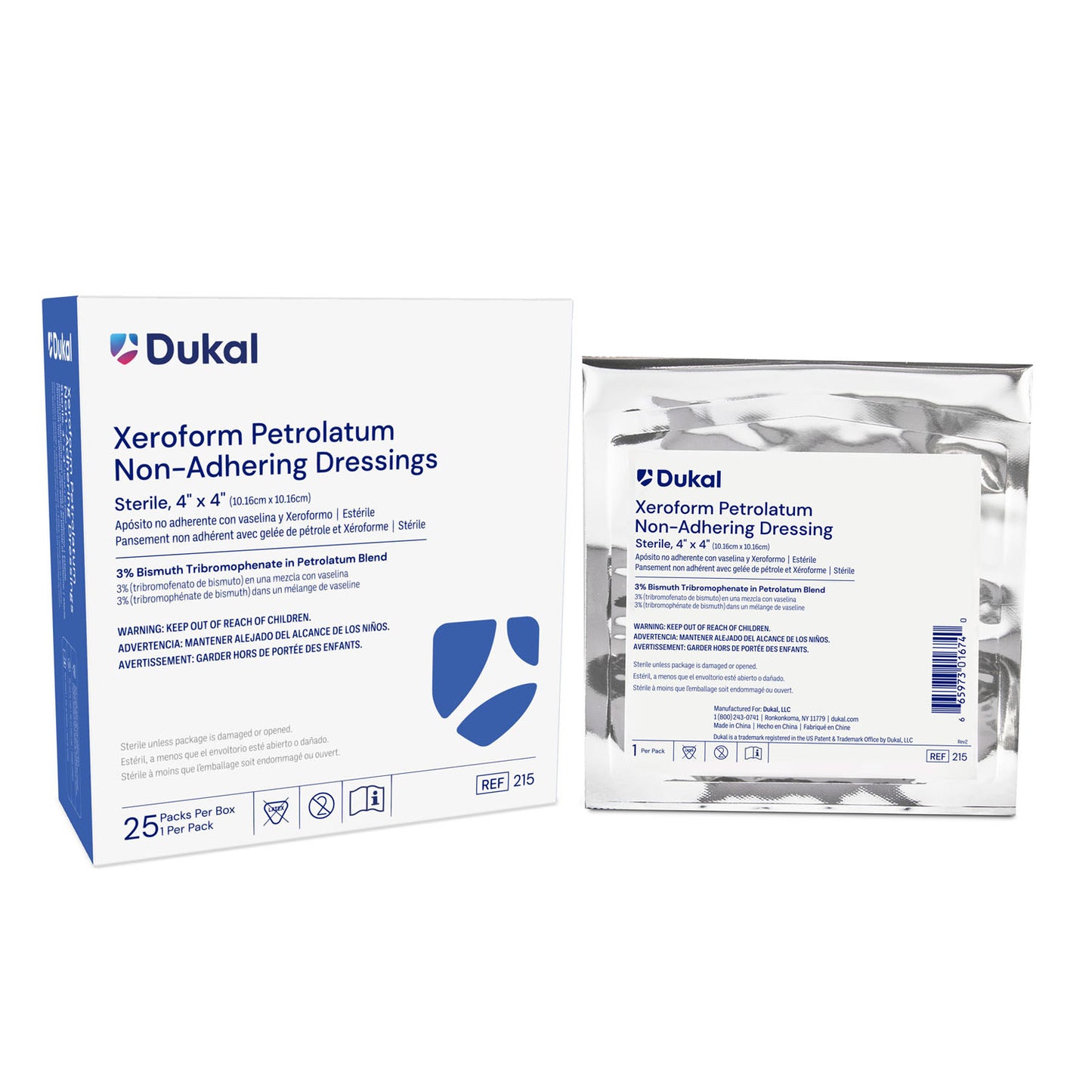 Dukal ABH 215 Alba Xeroform Petrolatum Gauze Dressing, 4" x 4" (25/pk or 150/cs)