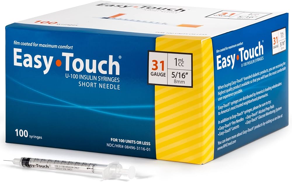 831565 + 831165 EASYTOUCH® U-100 INSULIN SYRINGES, 31G, .5CC or 1CC, 5/16 (8MM), YELLOW