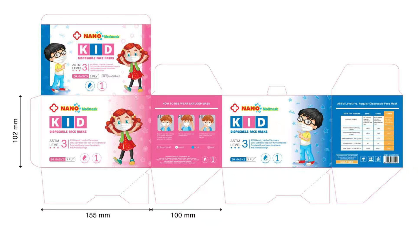 LMI3010 - ASTM Level 3; 3-Ply Children Disposable Mask (Wireless nose bridge)