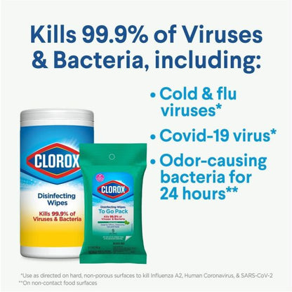 Clorox On The Go Bleach-Free Disinfecting Wipes (9 / Pack )( 24 / Carton) - White