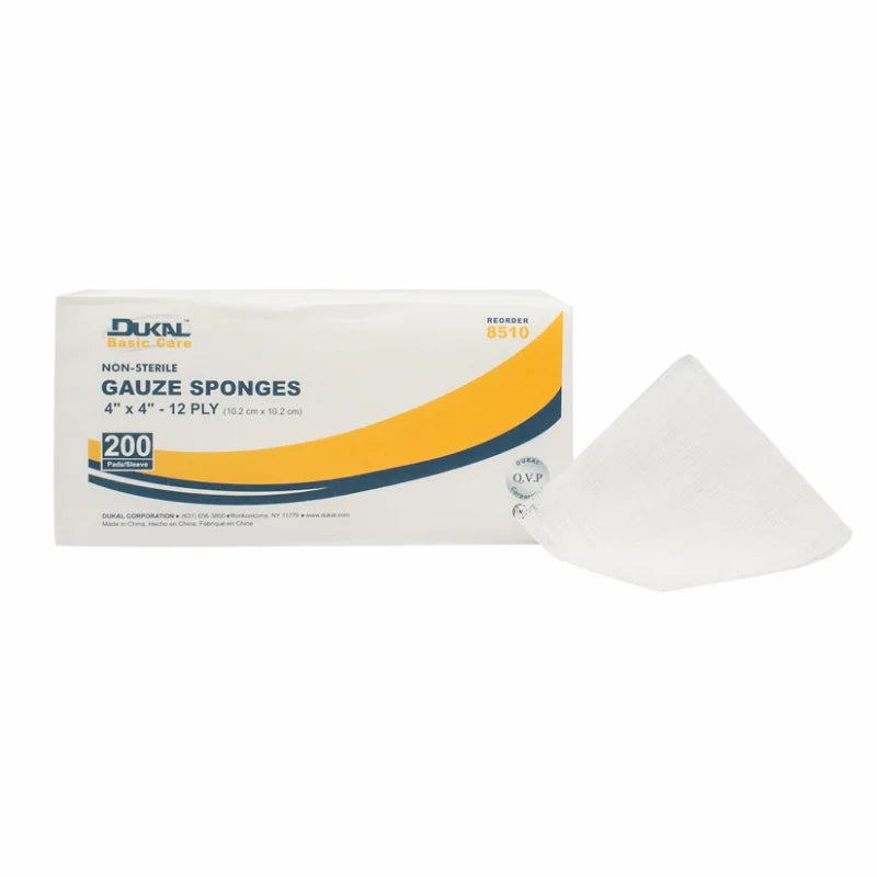 Dukal 8510 Everyday Care Non-Sterile Gauze Sponges, 12-Ply, 4" x 4"