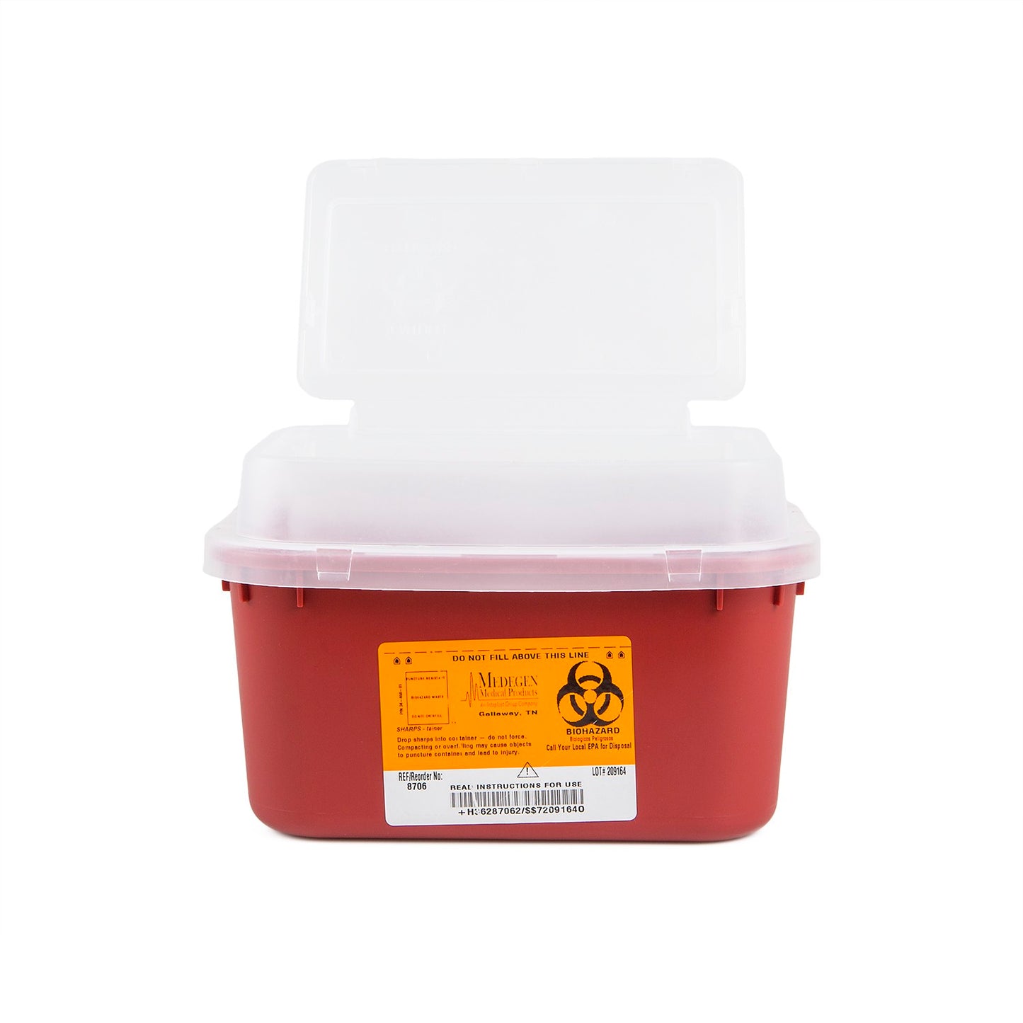 8704 Stackable Sharps-Tainers™ – Sharps Container, 2 Gallon Red, 10"W x 7"D x 9½"H, 24/cs (24 cs/plt)