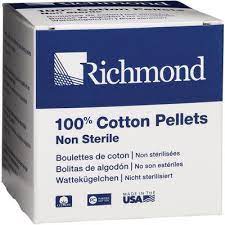 Cotton Pellets, Size 4, 1/8" Dia,  3000 per box (#4) Richmond Dental 100109